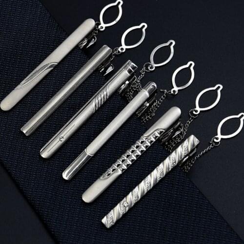 Stainless Steel Tie Clips Men Fashion Neckwear Jewelry Accessories with Metal Chain Male Necktie Gifts for Men 2019 Decorations
