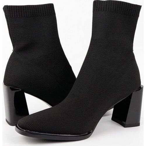 Size 33-43 New Fashion Stretch Boots Thick High Heels Autumn Winter Women Boots High Quality Ladies Ankle Boots