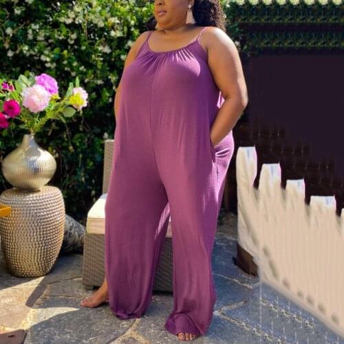 4XL 5XL Plus Size African Jumpsuits For Women Large Loose Spaghetti Strap Purple Summer 2021 New Clothes Rompers & Jumpsuits Big