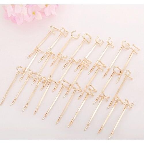 10pcs Letter A-Z Hair Clip Women Fashion Bobby Pins KC Gold Hairpins For DIY Jewelry Making Hair Accessories Hair Clip Wholesale