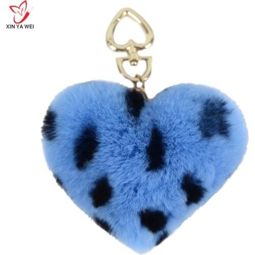 2020 real rabbit fur fashion love heart shape keychain cute soft pompon pendant phone car bag charm label key ring girl gift