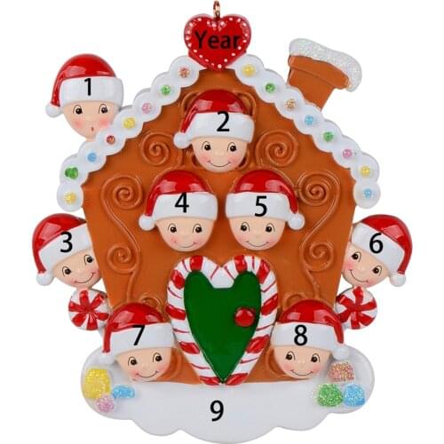2021 Personalized Ornaments Gingerbread House Family of 8 for Party, Christmas Holiday, New Year, Souvenir, Customize Gift
