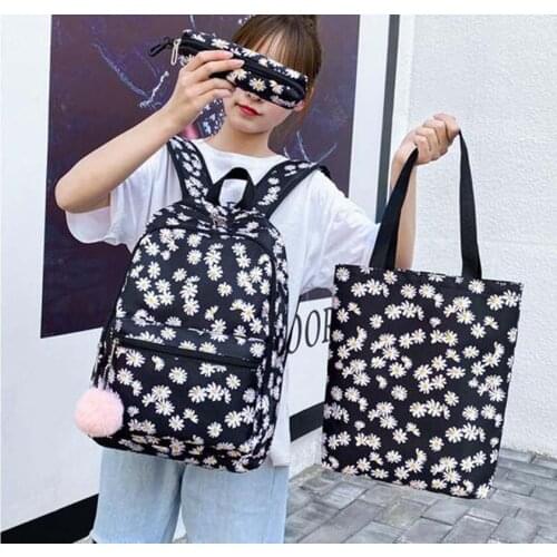 Free Shipping 3Pcs/set Waterproof Nylon School Bag Girls New Fashion Backpack Large Capacity Double Shoulder Travel Bags Handbag