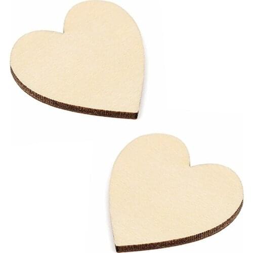 30pcs/lot 50mm Blank unfinished wooden heart crafts supplies laser cut rustic wood wedding rings ornaments 171127