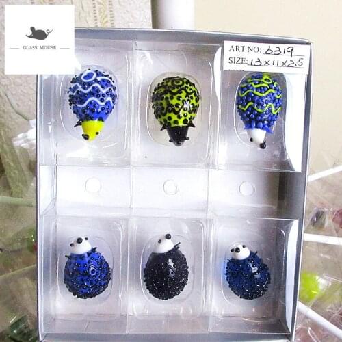 6pcs Decorative Figurines Miniature murano handmade glass Hedgehog ornament Japan Style Home Fairy Garden decor Cartoon animals