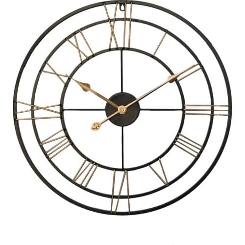 American Retro Iron Art Wall Clock Round 24-Inch Roman Digital Clock Mute Wall Clocks Creative Living Room Decor