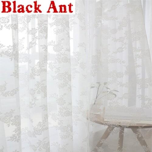 White Mesh Screen Lace Floral Sheer Curtains For Living Room Voile Fabric Balcony Kitchen Door Blinds Drapes Korean Style 1081