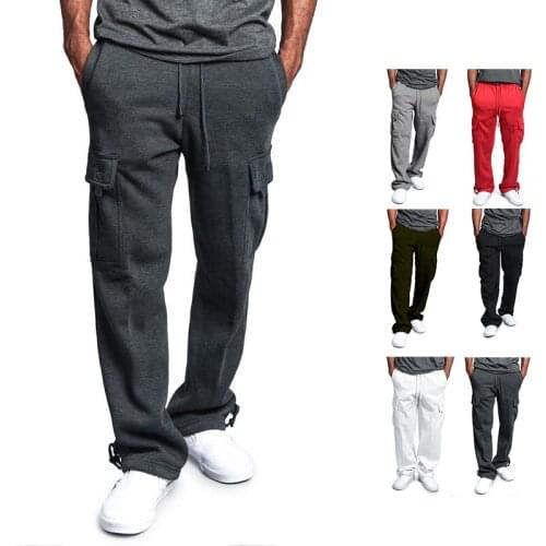 New Mens Sportswear Casual Joggers Pants Breathable Elastic Waist Loose Trousers Fitness Training Cargo Sweatpants With Pocket