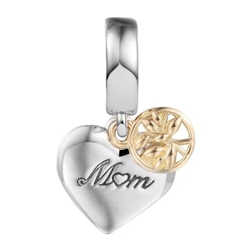 2021 Mothers Day Newest 14K Real Gold Family Tree Silver 925 Mum Heart Dangle Charm Diy Gift for Mother Wife Girlfriend 021398K