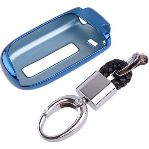 Blue Car Key Cover Case Fob Shell Holder Fit for Jeep Grand Cherokee Compass Dodge Charger Dart Journey Chrysler 300C Fiat 500X