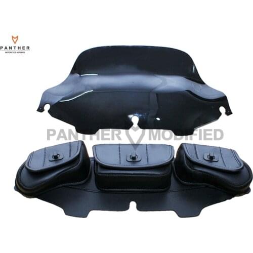 Black 6" Motorcycle Windshield Bag Saddle 3 Pouch Pocket case for Harley Davidson Touring 1996-2013