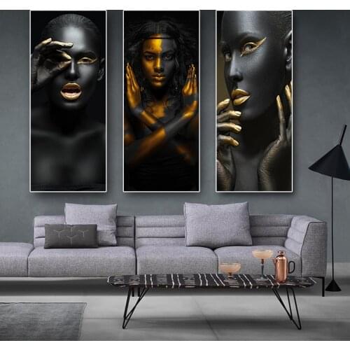 Black and Gold African Nude Woman Canvas Paintings Posters and Prints Wall Art Picture for Living Room Home Decoration