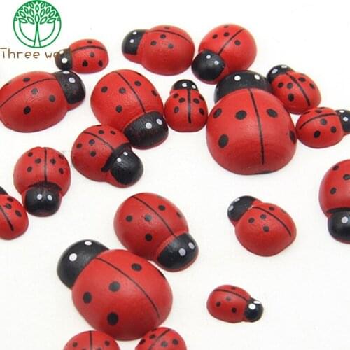 Wooden Ladybird Ladybug Sticker Children Kids Painted Adhesive Back DIY Craft Home Party Holiday Decoration