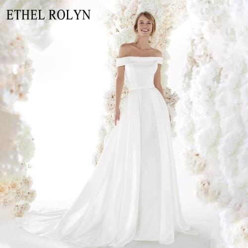 ETHEL ROLYN Elegant Boat Neck Satin Bow Vintage Wedding Dress 2021 Simple Bride Dresses Princess Wedding Gowns Vestido De Noiva