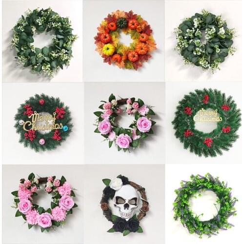 Artificial Eucalyptus Garland Christmas Berries Wreath Autumn Leaves Garland For Home Decoration Door Ornament