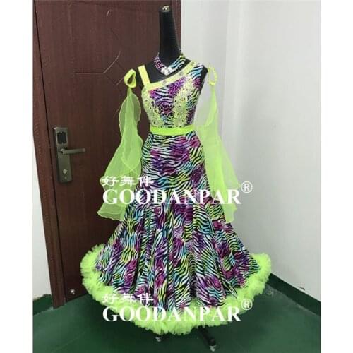 GOODANPAR sleeveless lycra silk standard Ballroom Dance Competition Dresses Women with bodysuit bra cups Waltz Stage Dance Wear