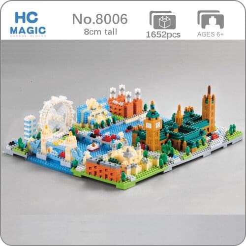 HC 8006 Architecture London City Big Ben Tower Bridge 3D Model DIY Mini Diamond Blocks Bricks Building Toy for Children no Box