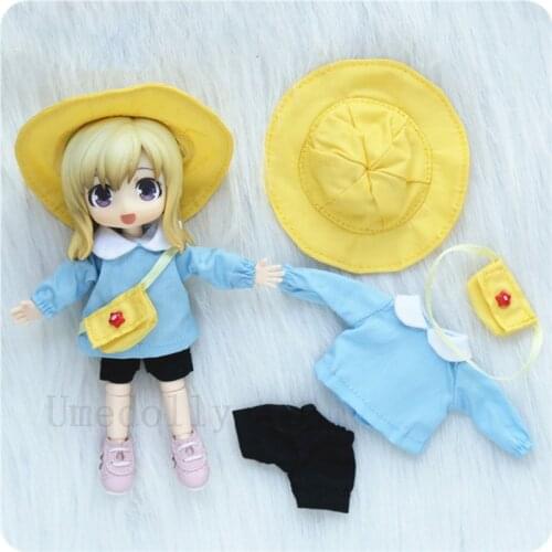 1 Set Lovely OB11 Doll Kindergarten Uniform Suit Shirt + Pants + Hat + Bag for Obitsu 11 Doll Clothes Accessories