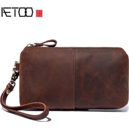 AETOO New style leather bag retro crazy horse leather clutch handbags mens handbags ladies' handbags