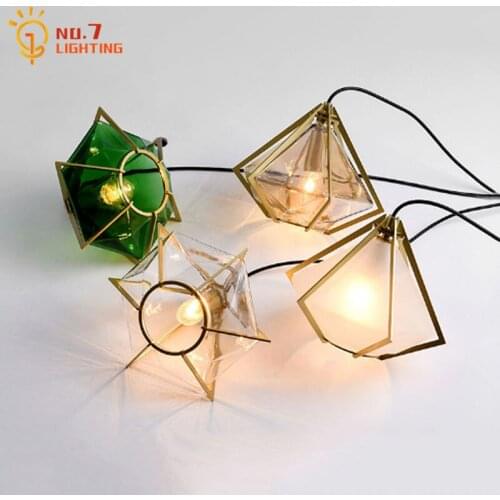Creative Geometric White/Green Diamond Glass Pendant Lights for Living/Dinning Room Decoration Led E14 Modern Hanging Lamp 220V