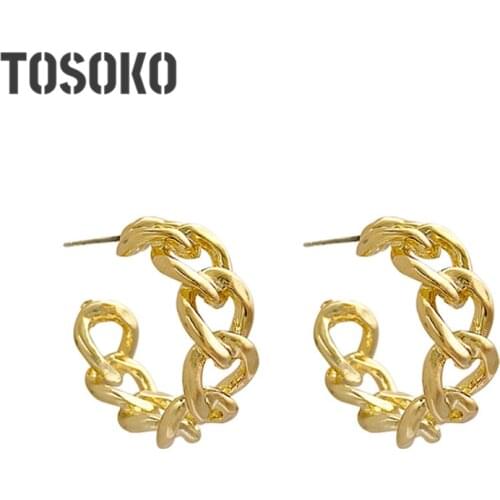 TOSOKO copper Jewelry Hollow Twist Earrings Womens High Texture Fashion Hoop Earrings
