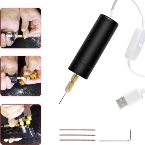 Mini Handheld Electric Drill USB Powered Portable Rotary Drill Set 3 Twist Drill Bits Metal Wood Jewelry Electric Screwdriver