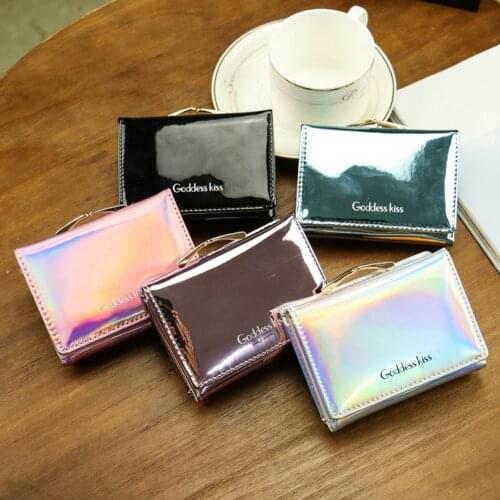 Fashion Colorful Coin Purses 2020 Newest Hot Women Short Small Coin Purse Wallet Ladies Leather Folding Card Card Holder Laser