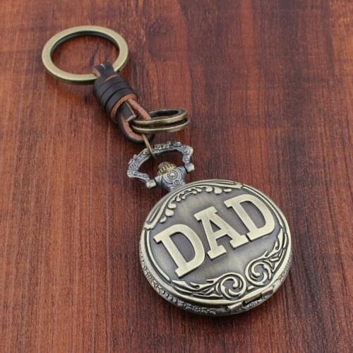 Fashion Jewelry Dad Letters Keychains Creative Pocket Watch Keyring Handbag Decor Leather Hanging Pendant Fathers Day Gifts