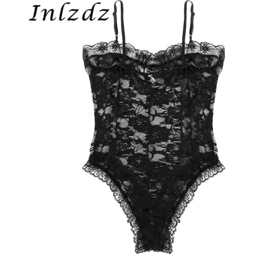 Mens Lingerie Sissy Crossdressing Bodysuit See Through Transparents Sexy Bodycon Bodysuit Bulge Pouch Lace Sissy Crossdresser