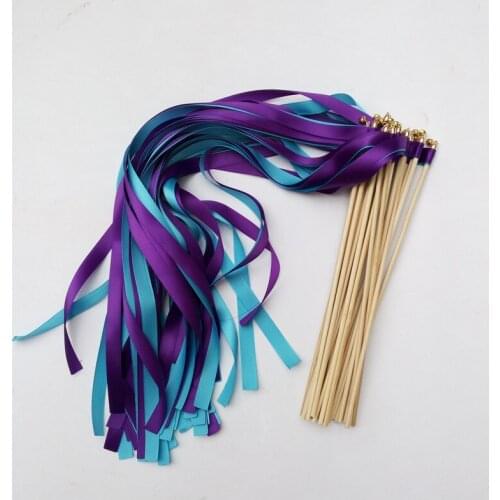NEW 50pcs/lot blue and purple wedding ribbon wands stick for wedding decoration