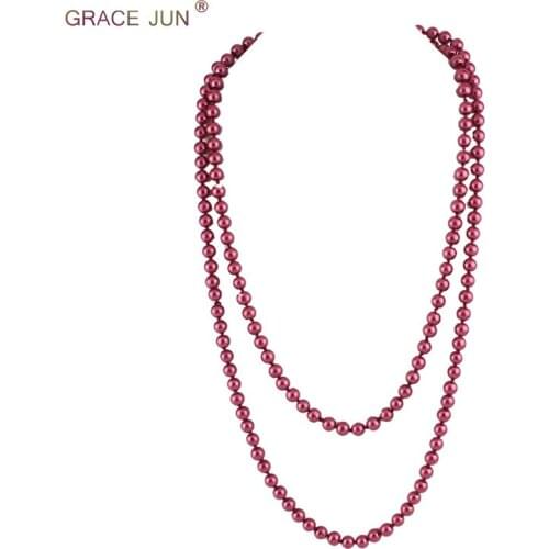 Grace Jun Handmade ART DECO Fashion Faux Pearls Flapper Beads Cluster Long Pearl Necklace for Women Luxury Gorgeous Necklace 55"