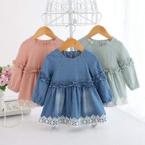Baby Girls Dresses For Kids Girls Princess Dress Spring Embroidery Lantern Sleeve Children Clothes 3 Color 0-2Y