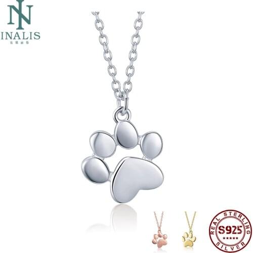 INALIS Cute Animal Footprints Dog & Cat Footprints Paw Necklaces Pendants For Women Silver Creative Jewelry 3 Colors Hot Sale