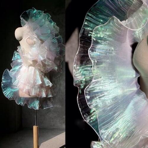 1Y 15CM Wide Transparent Gradient Lace Trimming White Organza DIY Patchwork Decor Cuffs Neckline Gown Wedding Dress Accessories