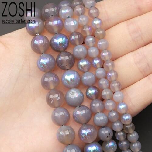 Shell Fritillaria Gray Crystal Glitter Moonstone Beads Round Loose Spacer Beads For Jewelry Making DIY Charms Necklace Bracelet