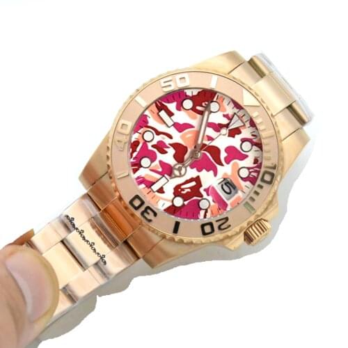 Brandless Luxury Rose Gold Case 40mm Rotating Ceramic Bezel Self-winding Mens Watch Date Window Automatic Watch Machinery