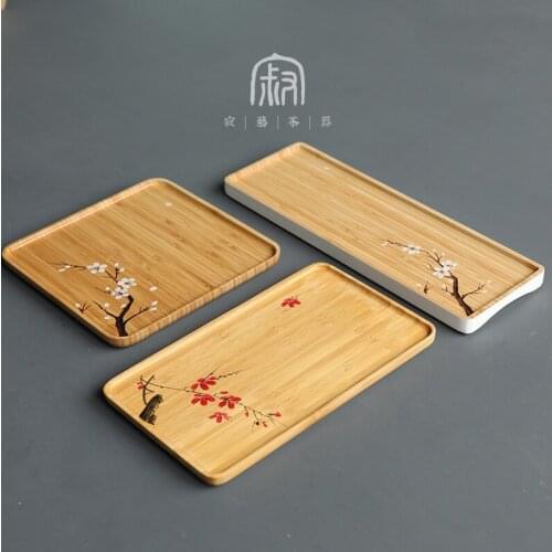 Hand painted bamboo tray coaster mini tea plate household tea sea Japanese style simple tea table