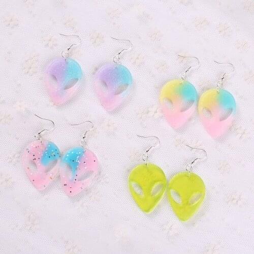 1pair Personality Women Drop Earrings Flatback Resin Glitter skull Dangle Earrings Fashion Jewelry