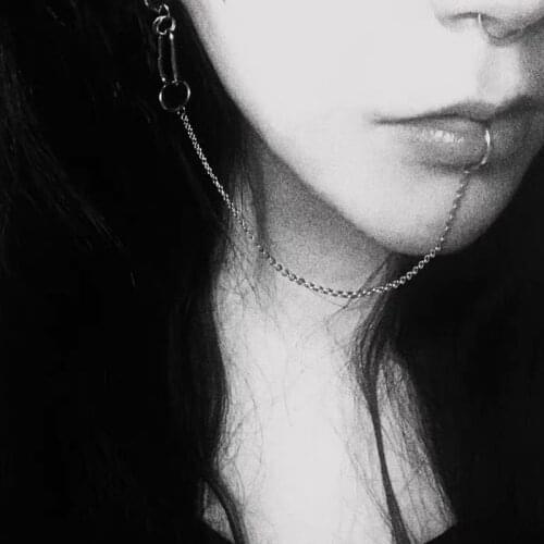 Net Celebrity Punk Terroir Cool Personality Earrings Lip Chain Nose Chain One-Piece Lip Ring Piercing Earring Ear Clip