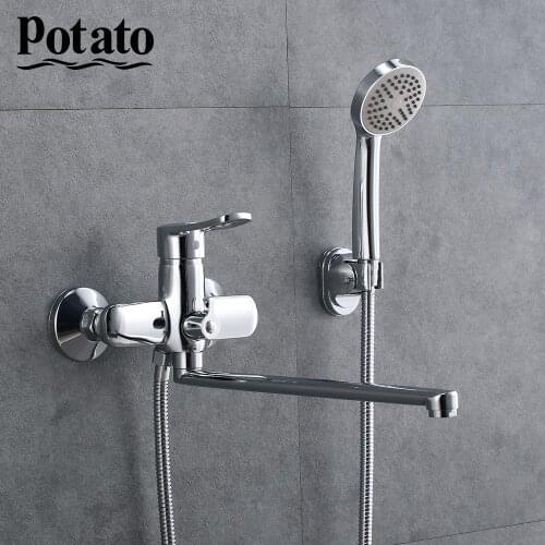 Potato Bathroom Faucet Silver Chrome Outlet Pipe Tap For Bath Zinc Alloy With ABS Shower Head Bathroom Set p22150