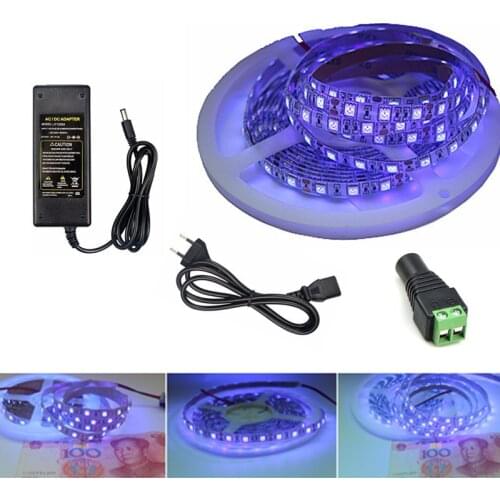 SMD 5050 Chip UV Led Strip Light Not-waterproof White/Black PCB Ultraviolet 395-410nm LED Strip DC12V Led Tape Lamp+Power Supply