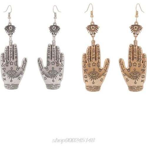 Vintage Evil Eye Earrings, Hasma Fatima Hand Lucky Hook Drop Earrings, Pierced All Saints' Day Religious Totem M07 21 Dropship