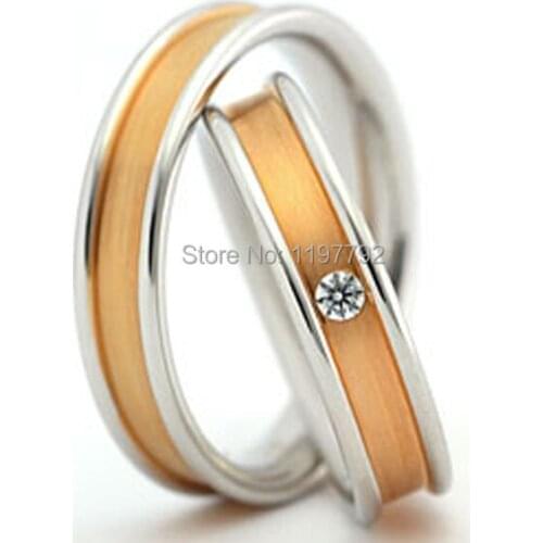 Top quality custom made yellow gold colour health korean style titanium engagement couple rings set for lovers