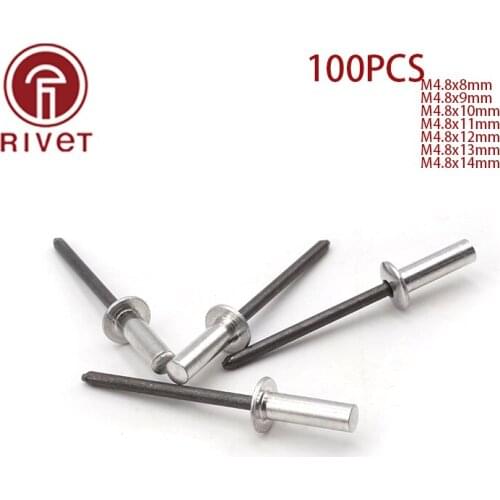 DIN 15973 100PCS M4.8*8/9/10/11/12/13/14 Rivets Remaches Aluminum Steel Closed End Blind Rivets Round Dome Head Rivet Fasteners