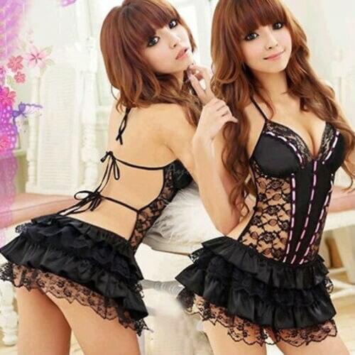 Women Black Sexy Lingerie Lace Dress G-string Underwear Babydoll Sexy Backless Lingerie Erotic Sets Female Sex Costume