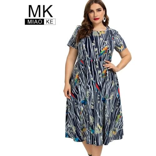 2020 Summer womens Plus Size print Flower Dress fashion Ladies Chiffon party vintage dresses