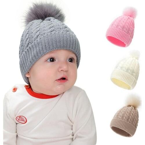 0-3T Baby Boy Girl Winter Hat Plush Ball Warm Woolen Knitted Toddler Kids Hat Skullies Beanies шапка Children Hats and Caps 2020