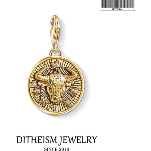 Zodiac Sign Taurus Golden Charms,2019 Fashion Jewelry 925 Sterling Silver Classic Gift For Women Men Fit Bracelet Necklace