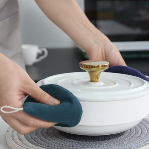 1Pc Heat Resistant Gloves Tray Dish Bowl Holder Anti-slip Pot Mitten Finger Protector Solid Color Cooking Baking Oven Mitt