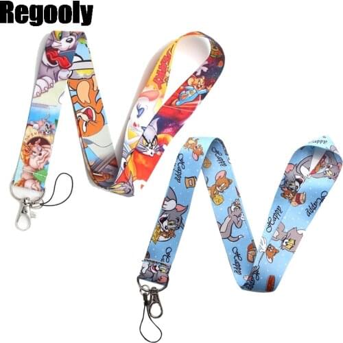 10pcs Cat and mouse Neck Strap Lanyards ID badge card holder keychain Mobile Phone Strap Gift Ribbon webbing necklace